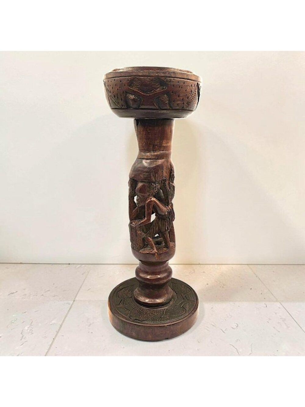 Vintage African Carved Wood Lamp Base Tanzania Makonde Style 17"